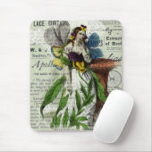 フラワーフェアリーとヴィンテージ新聞コラージュ マウスパッド (マウス)