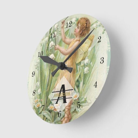 フラワーフェアリーのスノーベルヴィンテージアートモノグラムが命名される ラウンド壁時計 (傾斜)