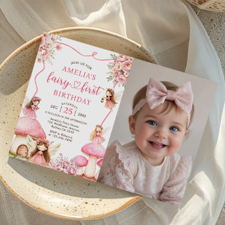 フラワーフェアリーのファーストガールズ1歳の誕生日パーティーの写真 招待状