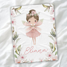 フラワーフェアリーの水彩絵の具で描かれたオーダーメイドの女の子のブランケット フリースブランケット
