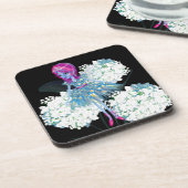 フラワーフェアリーアートバイリーグブルーピンク白黒 コースター (左側)