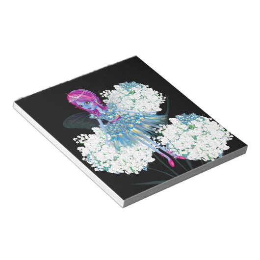 フラワーフェアリーアートバイリーグブルーピンク白黒 ノートパッド (アングル)