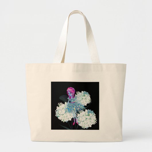 フラワーフェアリーアートバイリーグブルーピンク白黒 ラージトートバッグ (正面)