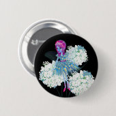 フラワーフェアリーアートバイリーグブルーピンク白黒 缶バッジ (正面&裏面)