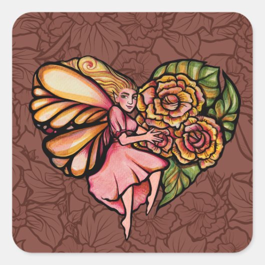 フラワーフェアリーガーデンハート花妖精 スクエアシール (正面)