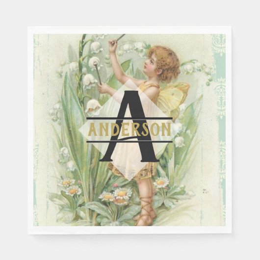フラワーフェアリースノーベルズヴィンテージアートモノグラム スタンダードランチョンナプキン (正面)