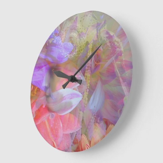 フラワーフェアリーダブルエクスポージャーファンタジーアート ラージ壁時計 (傾斜)