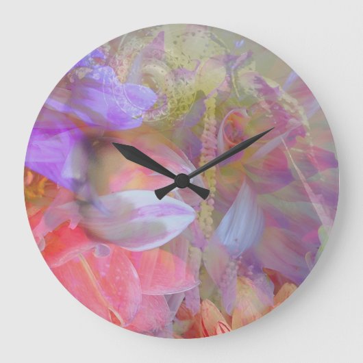 フラワーフェアリーダブルエクスポージャーファンタジーアート ラージ壁時計 (正面)