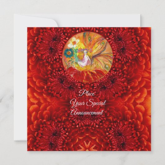 フラワーフェアリーレッドイエローファンタジーパーティー招待状 招待状 (裏面)