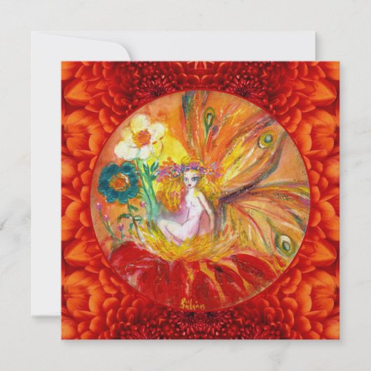 フラワーフェアリーレッドイエローファンタジーパーティー招待状 招待状 (正面)