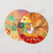 フラワーフェアリー 赤 ピンク 緑 黄色 金色の輝き 招待状 (正面/裏面)