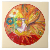 フラワーフェアリー 赤 黄色 花のファンタジー アイボリー タイル (正面)