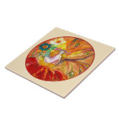 フラワーフェアリー 赤 黄色 花のファンタジー アイボリー タイル (側面)