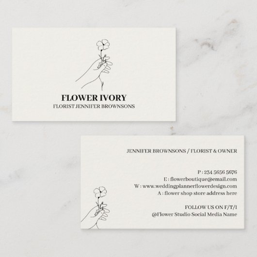 フラワーフェミニンイベントアイボリーベージュ 名刺 (正面/裏面)