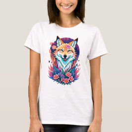 フラワーフォックスTシャツカラフルかわいいフォックスグラフィック Tシャツ