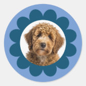 フラワーフォトフレームペットドッグキャットカスタマイズ可能なカラー ラウンドシール (正面)