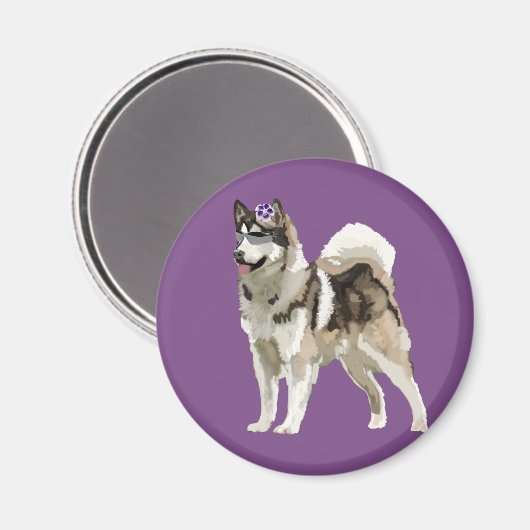 フラワーフォトマグネット付きハスキー犬 マグネット (正面/裏面)