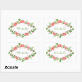 フラワーフレームのシールにあなたの名前 長方形シール (シート)