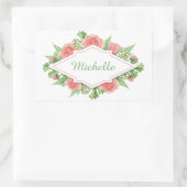 フラワーフレームのシールにあなたの名前 長方形シール (バッグ)