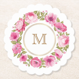 フラワーフレームのモノグラム紙コースター ペーパーコースター