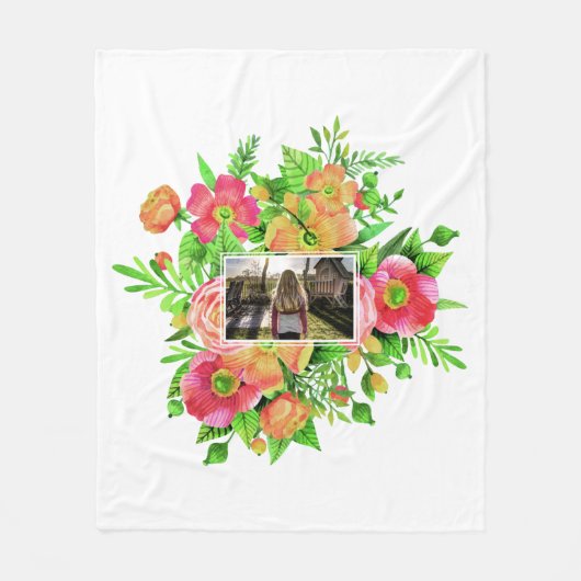 フラワーフレームの写真フリースブランケット フリースブランケット (正面)