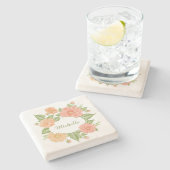 フラワーフレームの石のコースターにあなたの名前 ストーンコースター (横)