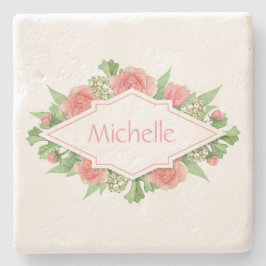 フラワーフレームの石のコースターにあなたの名前 ストーンコースター