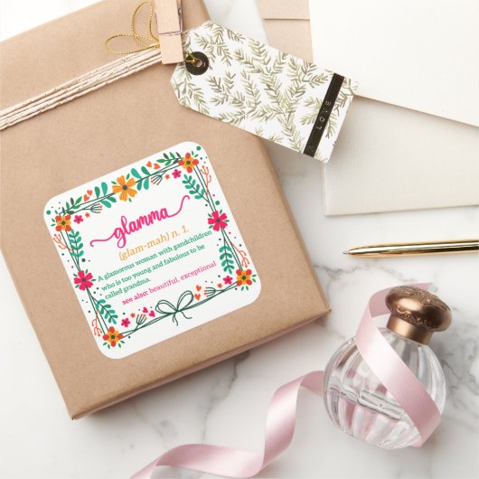 フラワーフレームグラムマ祖母の定義 スクエアシール (ギフト)