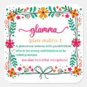 フラワーフレームグラムマ祖母の定義 スクエアシール (正面)