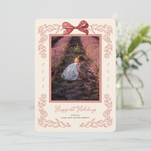 フラワーフレームホリデーボーフォトホリデーカード シーズンカード (スタンド正面)