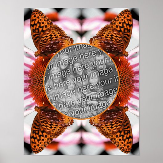 フラワーフレーム上の蝶あなた自身の写真を作成 ポスター (正面)