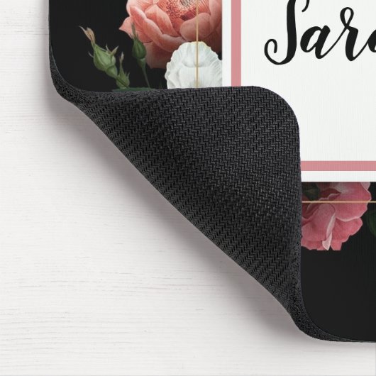 フラワーフレーム上の黒いヴィンテージ名マウスパッド マウスパッド (コーナー)