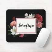 フラワーフレーム上の黒いヴィンテージ名マウスパッド マウスパッド (マウス)
