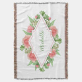 フラワーフレーム投げ毛布にあなたの名前 スローブランケット (正面縦)