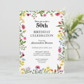 フラワーフレーム50誕生日写真パーティー 招待状 (スタンド正面)