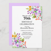 フラワーフレーム70誕生日写真パーティー 招待状 (正面/裏面)