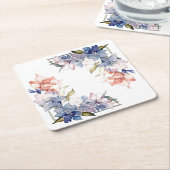 フラワーフレーム：パーソナライズされたの結婚コースター スクエアペーパーコースター (アングル)