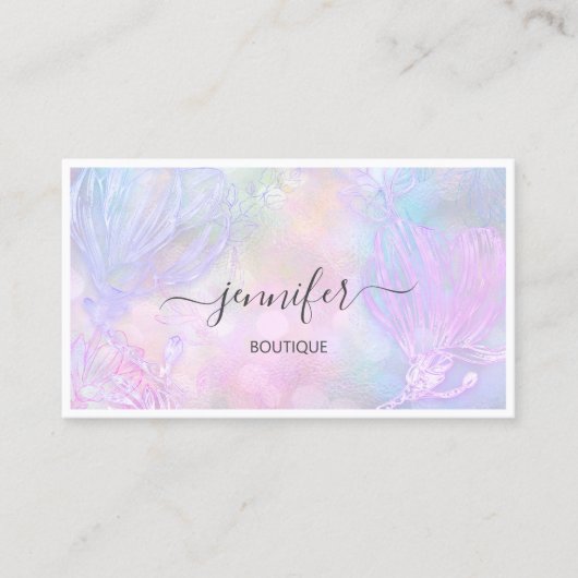 フラワーフレームQRコードカスタムロゴホログラフィック 名刺 (正面)