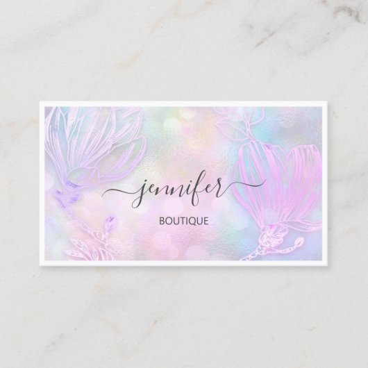 フラワーフレームQRコードカスタムロゴホログラフピンク 名刺 (正面)