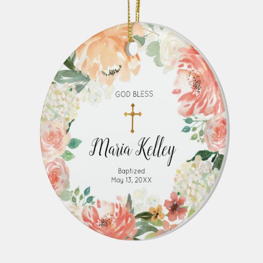 フラワーフローラパーソナライズされたガールバプテスマオーナメント セラミックオーナメント (左)