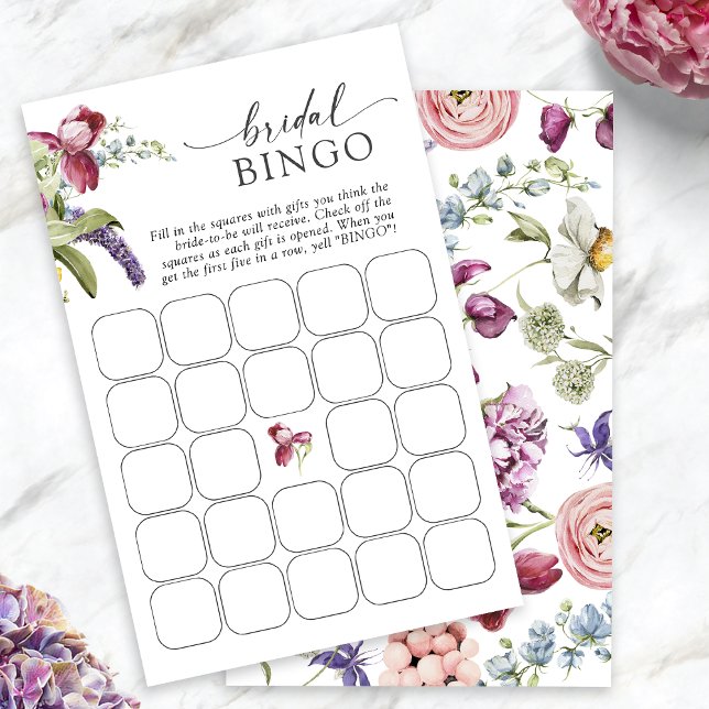 フラワーブライダルビンゴゲーム (Jewel Tone Floral Bridal Bingo Game Cards by Painted Paperie
)