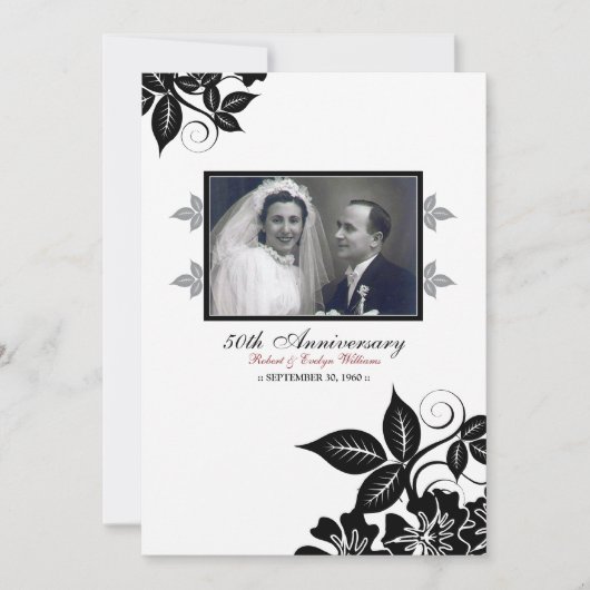 フラワーブラウス記念日パーティー招待状（黒） 招待状 (正面)