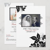 フラワーブラウス記念日パーティー招待状（黒） 招待状 (正面/裏面)