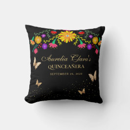 フラワーブラックゴールドティアラバタフライキンセアネーラ クッション