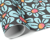 フラワーブラックポップ・アートのラッピング紙 ラッピングペーパー (ロールコーナー)