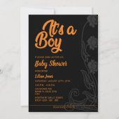 フラワーブラック背景ベビーシャワー招待状 招待状 (正面)