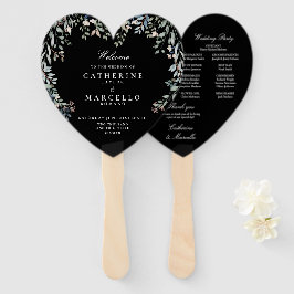 フラワーブラック＆ホワイト結婚式プログラム ハンドファン
