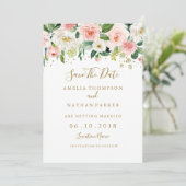 フラワーブラッシュゴールドの結婚式・Save The Dateカード 招待状 (スタンド正面)