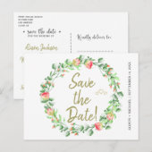 フラワーブラッシュサージェガーデンリース結婚式の保存日付 案内ポストカード (正面/裏面)