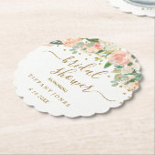 フラワーブラッシュピンクゴールドコンフェッティ ブライダルシャワー ペーパーコースター (アングル)